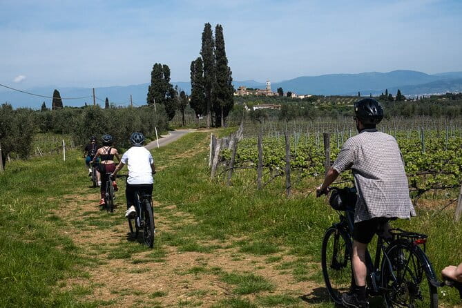 Active Full Day Tuscan Bike Tour With Wine Tasting and Lunch - Via Colleramole and the Dimora Ghirlandaio view