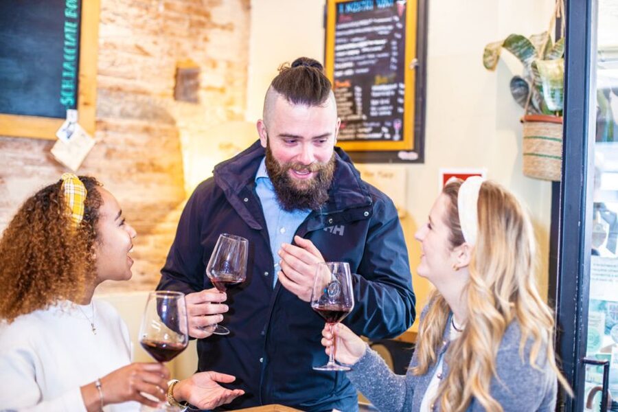 Florence: Grocery Market Food Tour and Tastings with a chef - Two wines and bruschetta at a small wine shop