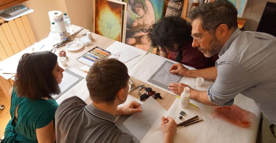 Florence: Painting experience, create your Florentine Lily! - Andrea’s small studio class in Florence