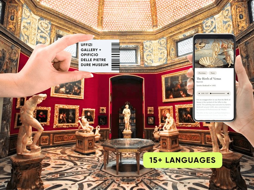 Florence: Uffizi Priority Ticket & Masterpieces Audio App - Meeting the ACCORD host by the Cellini statue