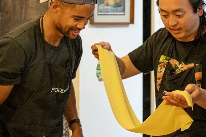 Small group PURO Vegan pasta and bruschette Class in Florence - Sitting down to eat what you made