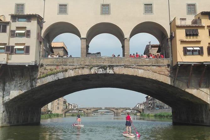 SUP at Ponte Vecchio with a Floating Drink - Florence Paddleboarding - Florence from the middle of the Arno